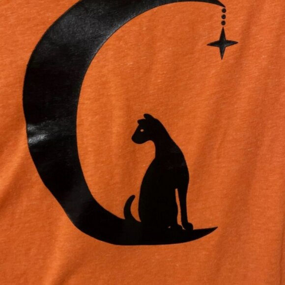 Way To Celebrate Ladies Halloween Orange Cat Sitting on Moon T-Shirt XL (16-18) - Picture 3 of 4